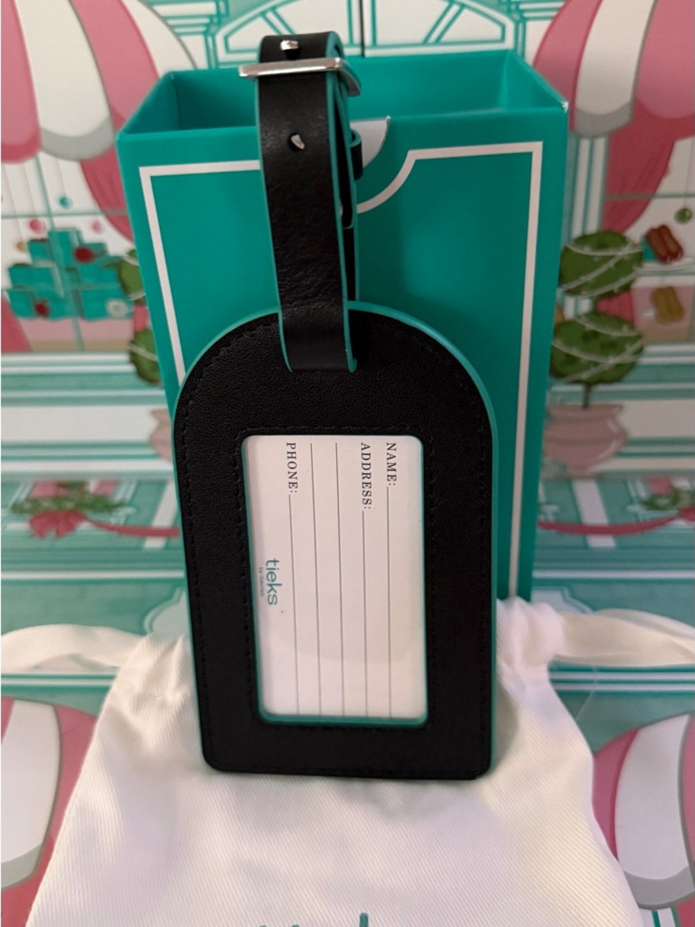 Tieks Advent Calendar Day 9 Luggage Tag Black leather w Tieks blue Accent - Picture 3 of 3